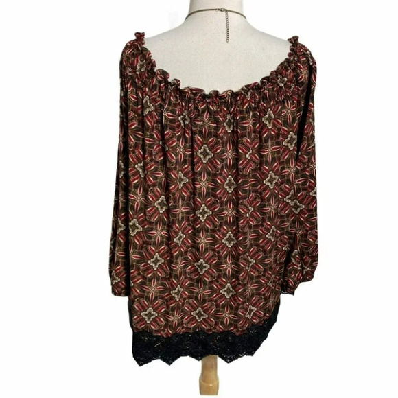 Rafaella XL black boho lace trim smock top Peasant Hippie Casual Festival - Picture 6 of 6